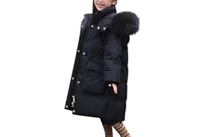 Runstarshow Girls Winter Coat Kids Down Jacket Long Hooded Puffer Jacket Fluffy Faux Fur Collar Girls Winter Waterproof Ski Jacket Snowsuit School Coats Warm Parka Winter Clothes for 5-13 Years