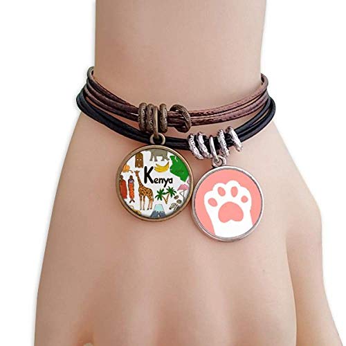 DIYthinker Womens Kenya Landscap Animals National Flag Cats Bracelet Leather Rope Wristband Couple Set