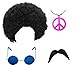 Price comparison product image ADULT HIPPIE FANCY DRESS BLACK AFRO BLUE GLASSES, PEACE MEDALLION AND NOVELTY MOUSTACHE - 1070'S FANCY DRESS ACCESSORY HIPPY (Pink)