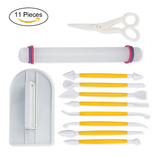 Fondant Ausstecher Set DIY 47tlg, Sedhoom Fondant Ausstechformen Mit Auswerfer, Modellierwerkzeug, Glätter, Rollstab, Schere Für Kuchen Dekoration Fondant Marzipan - 3