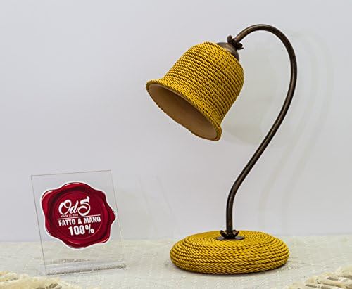 Abajur desk lamp terracotta with a curved cotton rope exterior finish. Made in Italy. Height 36 cm