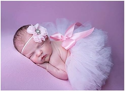 Fashion Unisex Newborn Girl Baby Costume Outfits Photography Props Headdress Tutu Skirt (White+Pink)