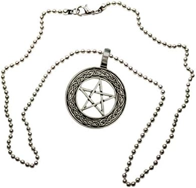 Celtic Ring Pentagram Pendant on a 20 inch ball chain. Pentalpha, pentagon, pentangle. Star. Wiccan, pagan, supernatural.