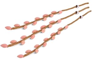 Én Gry & Sif 3 x Pink Artificial Palm Kitten Branches, 43 cm, Handmade, Fairtrade Certified, Scandinavian Whimsical Felt Decorative Branch