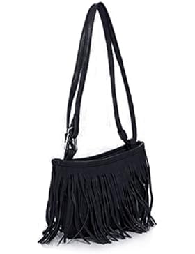 MIOIM® Damen Umhängetasche Schultertasche Troddel Tasche Fransen Damentasche Beutel Handtasche PULeder mit Reissverschluss