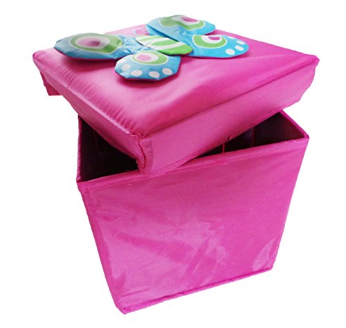 Kids bedroom Ottoman Pink Butterfly hidden Toy Storage Box