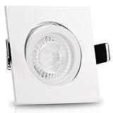 Daten des Einbaurahmens: Lochmaß 68-75 mm, Außenmaß 83 mm, Material-Einbautiefe inkl. Leuchtmittel und GU10-Fassung: ca. 70 mm /// Farbe des Rahmens: Weiß matt - mit Struktur (ähnlich wie sandgestrahlt)