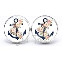 Ohrstecker / Ohrhänger blauer Anker mit Rosen - Größe wählbar