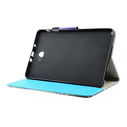 SZHTSWU® Schutzhülle für Samsung Galaxy Tab A 10.1 (2016) T580N T585N, Slim Fit Folio Case Zeichnung Drücken Bunte Muster PU Leder Tasche mit Weich TPU Silikon Innere Tablette Hülle Kunstleder Tasche Wallet Etui Lederhülle Schutzhülle Flip Schale Ledertasche mit Kartenfächern und Ständerfunktion für Samsung Galaxy Tab A (2016) T580N / T585N 25,54 cm (10,1 Zoll) Tablet-PC, Niedlich Eule - 5
