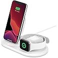 Belkin 3 in 1 Wireless Charging Station, 7.5W Wireless Charger for iPhone, Apple Watch and AirPods, Wireless Charging Dock, iPhone Charging Dock, iPhone 15, 14, 13, Apple Watch series 9, 8, 7 - White