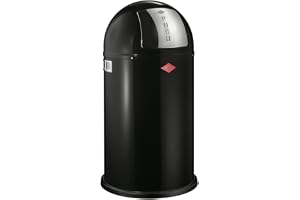 Wesco Pushboy Papperskorg i färgen svart, pulverlackerad stålplåt, 50 liter volym, stor flik i rostfritt stål, avtagbar inner