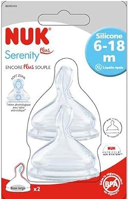 Nuk Tétines de Rechange en Silicone Pour Biberon Serenity, 6-18 Mois, Anti-Coliques, Paquet de 2