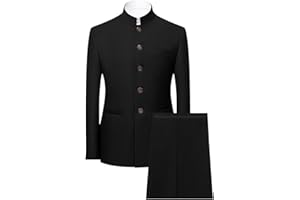 JESHIFANGJIUSU Costume Tunique Chinoise 2 Pièces pour Hommes Ensemble Blazer à Col Mandarin Ensemble Pantalon Veste Boutonnée Robe de Marié Uniforme Traditionnelle