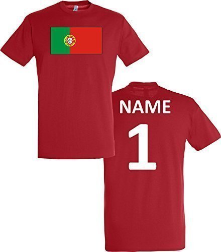Uni T-Shirt Portugal Ländershirt mit Wunschnamen und Nummer, Farbe rot, Größe M