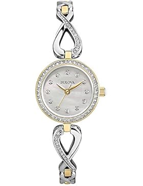 Bulova Damen-Armbanduhr Analog Quarz Kristall silberfarbenes Zifferblatt gold-/silberfarbenes Armband aus Edelstahl...
