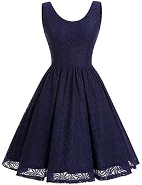 ALAGIRLS Frauen Spitze Lace Brautjunfer Kleider Party Kleid Kurz Abschlussballkleid V-Ausschnitt