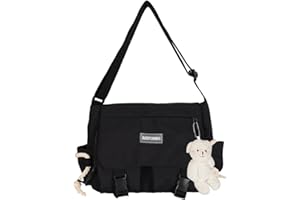 TIAASTAP Kawai Japoński plecak szkolny, urocza torba kurierska z niedźwiedziem, pluszowa przypinka kawaii, estetyczny plecak dla nastolatek, dzieci, kobiet