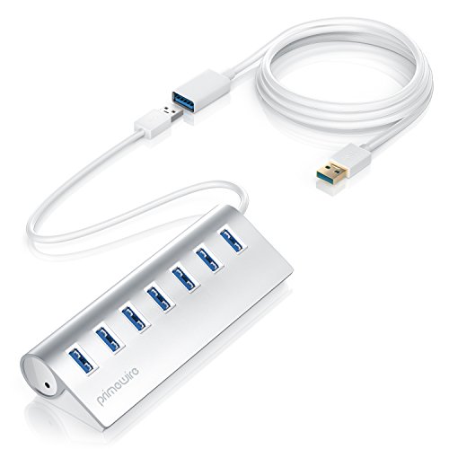 CSL - aktiver USB 3.0 Hub mit 7 Ports inkl. 1m USB Verlängerungskabel und Netzteil 5V/2A | 7-Port Verteiler | für Notebook / Netbook / Laptop / Ultrabook / Tablet-PC / iMac, Macbook (Air, Pro, Mini) | bis zu 5 Gbit/s | silber