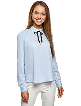 oodji Ultra Damen Lässige Bluse mit Schleife