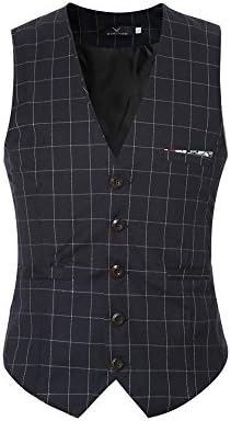 Mens Windowpane Check Print Waistcoat Casual Suit Vest