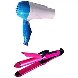 BuyStack Combo 2 In 1 Hair Curler AND Straightener & Hair Dryer COMBO (MULTI COLOR)