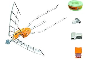 Kit Creado por TECNOVOZ de la Marca Antena TELEVES HD 148922 (Corte 700 MHz ch 21-48) con Amplificador 561621+ Fuente de Alimentacion para el Previo +20MT Cable +Conectores de Antena Tipo F Y CEI …