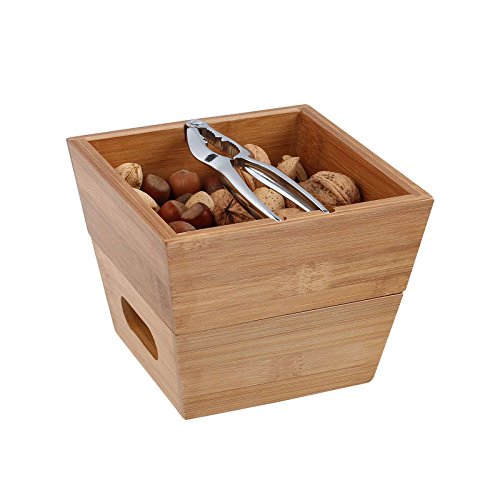 Hochwertiges Nussknacker-Set Holz Nuss-Schale Doppel-Holzschale 2 Nussschalen (Edelstahl Nuss-Knacker, Bambusschale Stapelbar, Nussknacker-Ablage, Nuss-Set, Schale für Nüsse) - 2