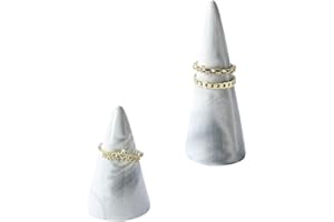 oskas Marble Ring Holder Tower Ceramic Cone Shape Modern Decorative Display Stand for Jewelry Ring/Wedding Ring 2PCS SET