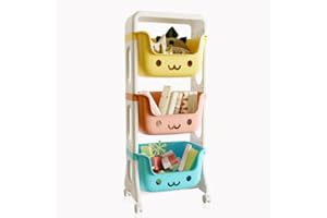 RMAN Mueble para Juguetes Infantil, 95 cm Organizador de Juguetes de 3 Niveles Grande Cajoneras de Plastico con Ruedas para Juguetes, Snacks, Juegos, Ideal para Regalos Infantiles