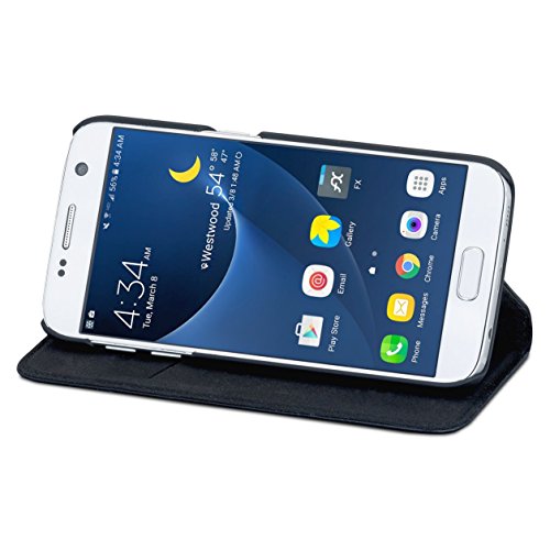 CASEZA Galaxy S7 Funda tipo libro piel PU Negro - Case Cover Carcasa plegable cartera Oslo piel vegana premium para Samsung Galaxy S7 original - Ultrafina con cierre magn  tico