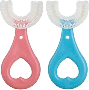 Spefez 2 Pack U-Shaped Toothbrush for Kids,Ages 2-12,Manual Training,Food Grade Soft Silicone Brush Head,360? Oral Teeth Cleaning Design for Toddlers and Children,Multi Color (Pack Of 2)