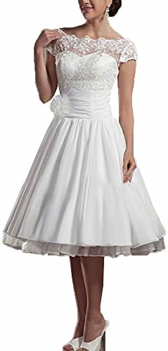 JinXuanYa Cap Sleeve Lace Short White/Ivory Wedding Dress Bridal Gown (UK16, Ivory)