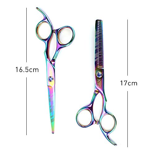 KYG 3er Haarscheren Set Mit 2 Edelstahl Effilierschere Haarschneideschere 1 Kamm Bunt - 5