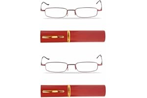 KAIBSEN® 2 Pack Portable Poche Mince Lecture Lunettes - Léger Unisexe Inoxydable Acier Cadre Résine Lecture Lunettes/Slim Stylo Clip Tube Cas