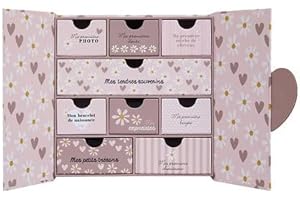 WEB2O Coffret de naissance souvenirs cœurs 9 tiroirs - Rose