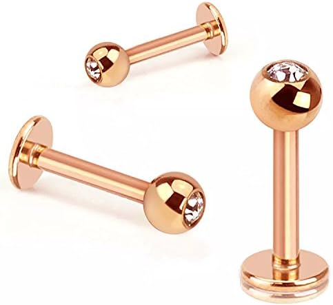 3mm Cubic Zirconia Rose Gold Labret Studs Lip Monroe Tragus - 1.2mm 6mm Bar