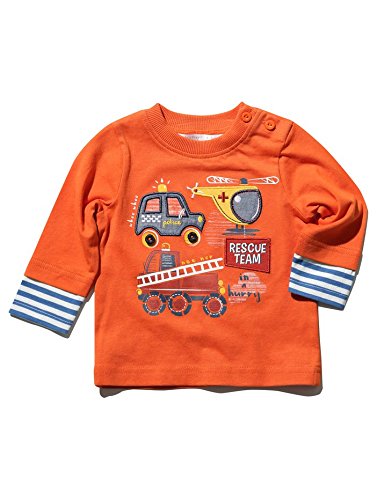 M&Co Baby Boy Long Sleeve Striped Trim Orange Rescue Team Neck Button Fastening Casual Top Orange 12/18 Mnth