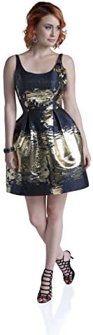 Milano Formals Scoop-Neck Women's Sleeveless Short Black-Gold Evening Party Prom Gowns Dress (12)
