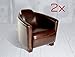 Produktbild 2x Retro Ledersessel Vintage Clubsessel "Hera" antik braun Echtleder Loungesessel