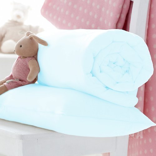Childrens Pure 100% Cotton Cot Size Light Blue Duvet Cover Set