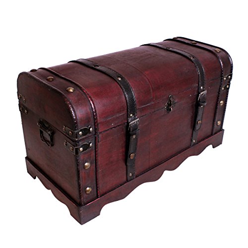 Schatztruhe Holztruhe Schatzkiste Kiste Piratenkiste mit Metallbeschlägen Antikoptik Holz Box Truhe Bar Schmuckkasten Weintruhe Aufbewahrungsbox Holz Optik Schmuckkiste Schmuckbox Grösse L SK002 - 4