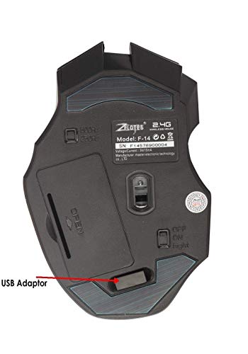 Zelotes Rat  n inal  mbrico profesional de 2 4 GHz  7 botones 2400 dpi LED azul rat  n   ptico para juegos rat  n para port  til  PC  Mac  ordenador port  til  negro 