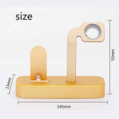 NIUTOP Apple Watch Stand, 2 in 1 Premium Aluminium Charging Dock Station Stand Halter für Apple iWatch & iPhone (iPhone 5/5 s/6/6 Plus, iWatch BASIC/SPORT/EDITION Modell) (A-Gold) - 3