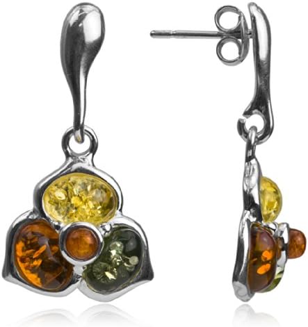 Baltic Multicolor Amber and Sterling Silver Flower Earrings