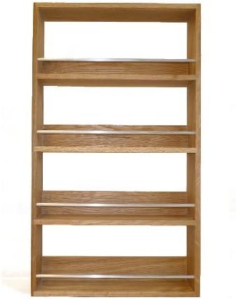 Solid Oak Spice Rack Holds up to 24 Jar Capacity 4 Tiers Kitchen Storage Organiser Freestanding or Wall Mounted (59cm x 7cm x 29cm)