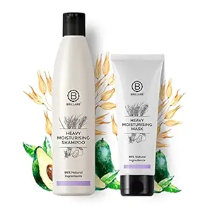 Brillare Heavy Moisturising Natural Shampoo & Hair Mask Combo, Enriched With Wheat Germ & Avocado Fruit, Deeply Nourishes Dry and Frizzy Hair, Shampoo 300ml+ Mask 125ml