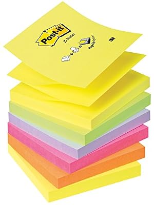 Post-It Lot de 6 Recharges Z-notes 100 feuilles 7,6 x 7,6 cm Néon Couleurs Assorties