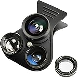 Handy Kamera Objektiv 5 in 1 Clip-on 180 Grad [ Fisheye Objektiv ] [ 15x Makro Objektiv ] [ 0.62X Weitwinkel Objektiv ] [ 2.5X Tele-Zoom Objektiv ] [ CPL Polarisieren Objektiv ] 360 Grad Rotation Lens Kit für iPhone Samsung Huawei Smartphone