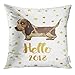 Produktbild vbcnfgdntdy Throw Pillow Cover Hello New Year with Golden Stars and Watercolor Dog in Brown Color Dark Spots The on White Decorative Pillow Case Home Decor Square 20x20 Inches Pillowcase