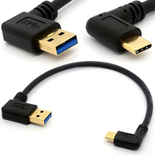 Angled USB C Cable Extension Gold Plated 90 Degree Type C to USB 3.0 Left Angle Male Adapter Data Sync Charging USB-C cord(90°Type C-USB 3.0 Left)
